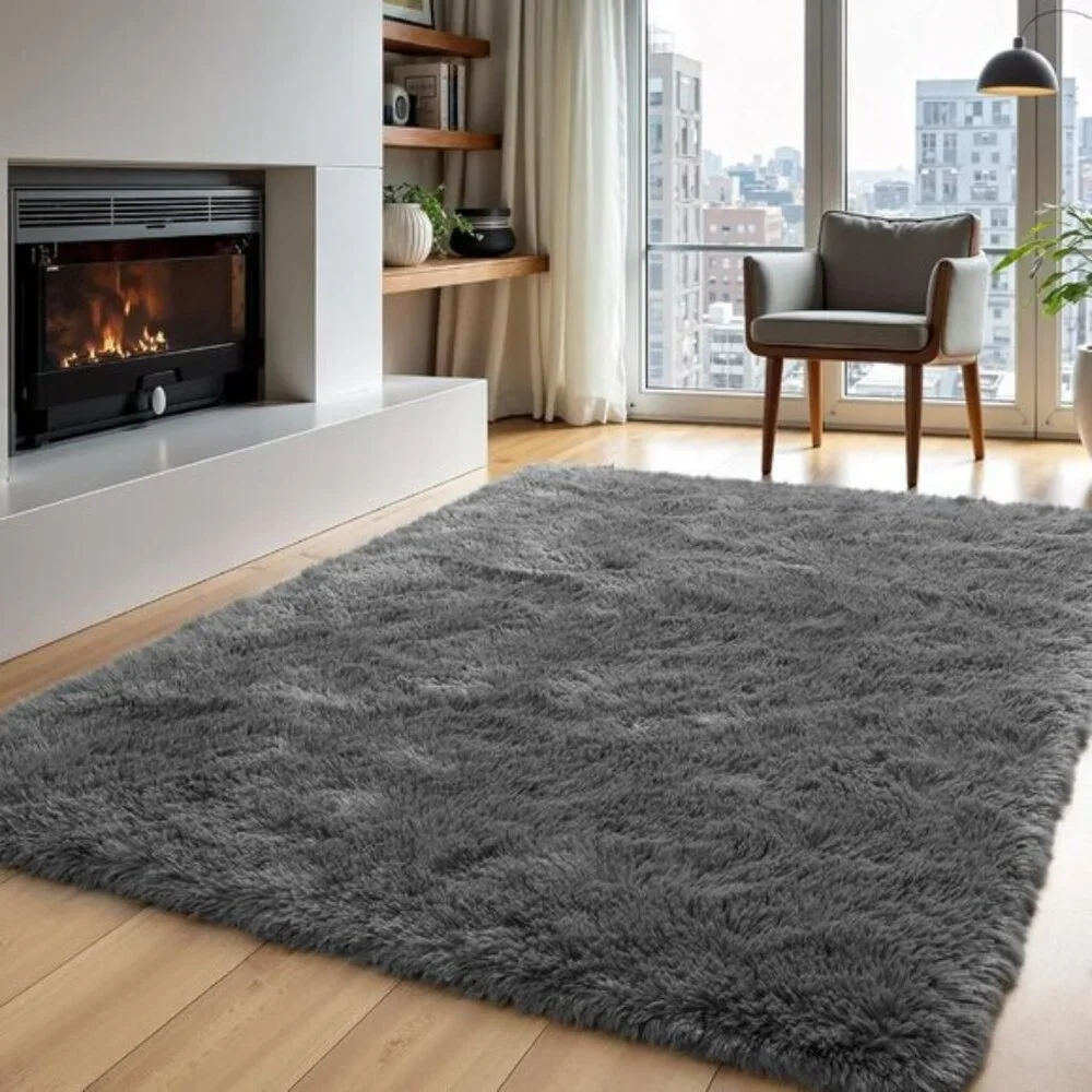4x6 Grey Fluffy Shag Area Rug, Soft High Pile Carpet for Nursery & Bedroom Decor